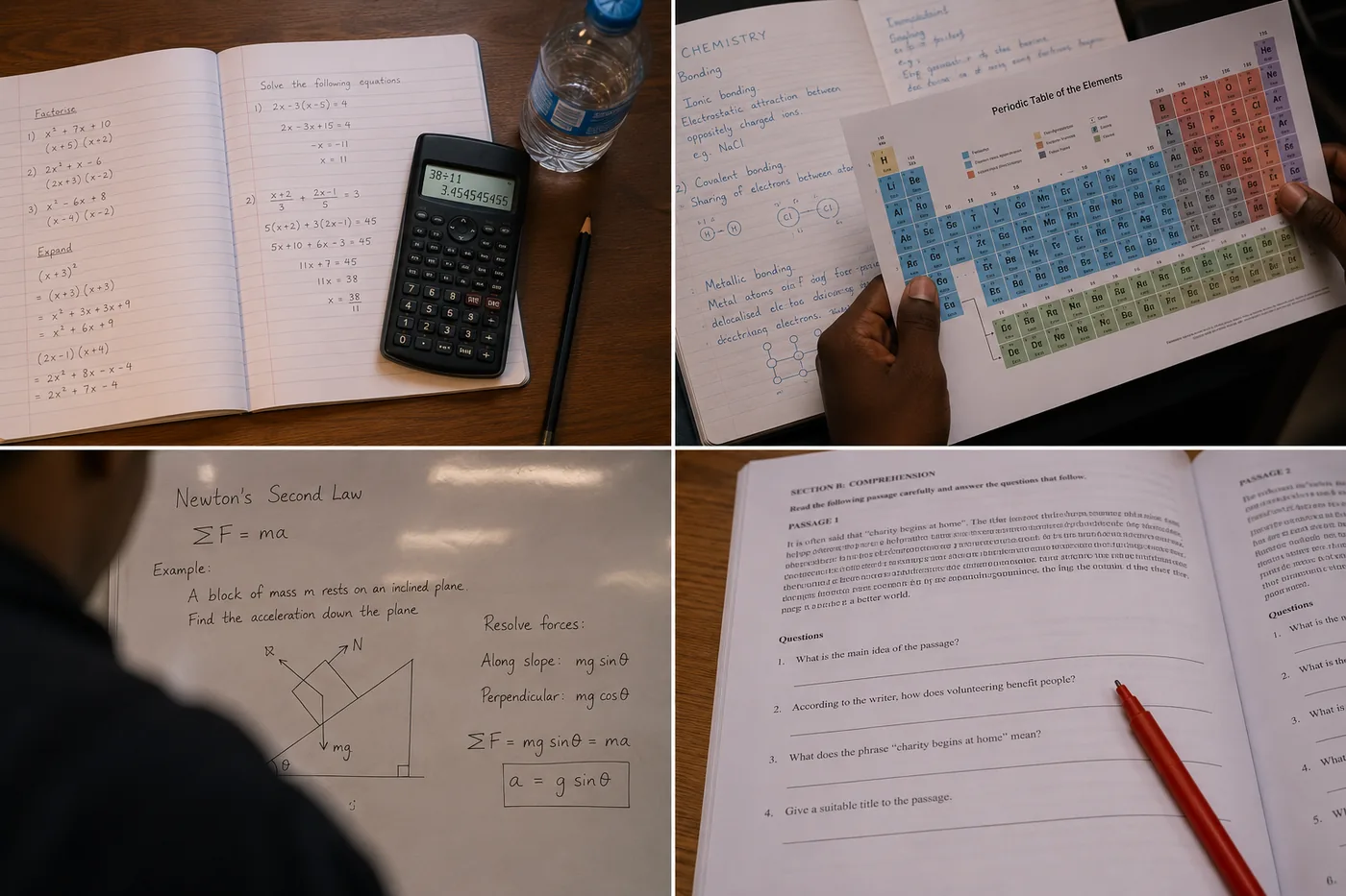 Maths, chemistry, physics and English study notes